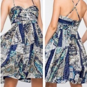 Everly Blue Strappy Knee Length Tulle Lined Dress Sweetheart Neckline Metalic M